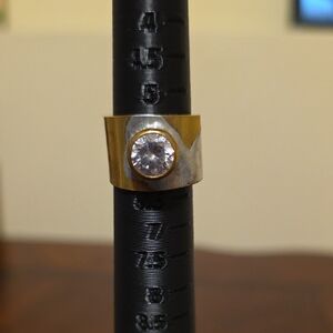 Gold and Silver Ring with Clear Gemstone